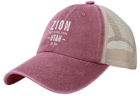 BGYFJYN Modische Mütze, Kopfbedeckung, Baseball für Herren, Zion-Mesh-Baseballkappe, Damen, Netzball, trendiger Zion-Nationalpark-Kappe, Cowboy-Baseballkappe, Retro, verstellbar, Baumwolle, Reisen,