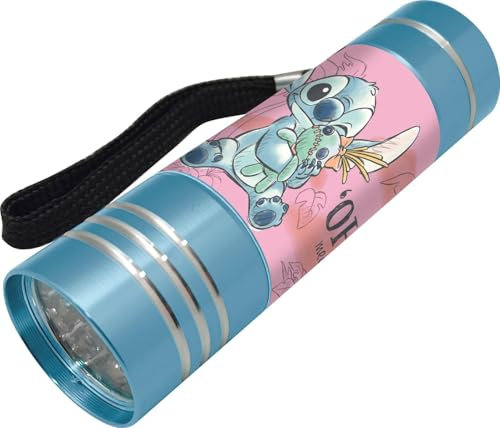 Disney Stitch und Angel Mini-Taschenlampe, Design Stitch Angel und Scrump, 9 LEDs, inklusive Handgelenkschlaufe, Geschenk für Mädchen | Blau