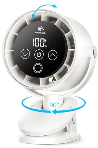 Mini USB Ventilator mit Clip & Akku Tragbarer Tischventilator Klein Wiederaufladbarer Leise LED-Display 90° vertikale Neigung & 90° Oszillation Ventilator USB-Ladung Ideal für Zuhause, Büro & Camping