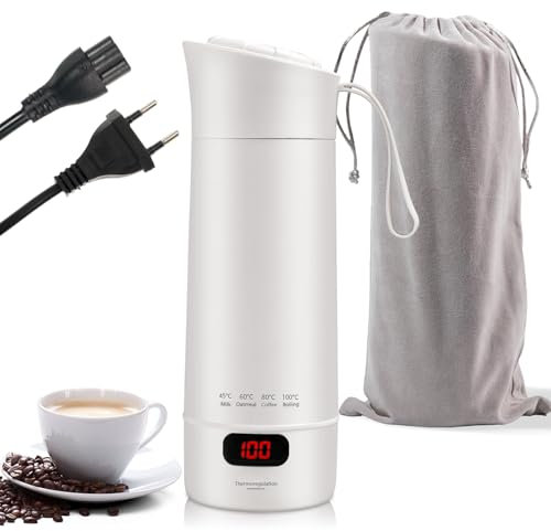 XSYKJGS Reise Wasserkocher Klein, 400ML Mini Tragbarer Elektrische Wassertasse, 300W Schnellkoch BPA-freier - 304 Stainless Steel Liner - 4 einstellbare Temperaturstufen mit Automatischer Abschaltung