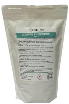 FertilTech Soufre en Poudre 750 g – Correcteur de pH, Traitement Fongicide Naturel, Anti-Oïdium, Répulsif Insectes – Sols, Jardin, Potager, Verger, Agriculture