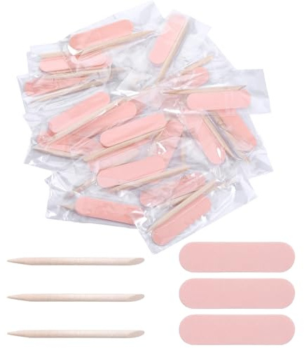 Ajcotahm 20PCS Mini Nail File and Orange Sticks Set for Press on Nails, Disposable Double Sided Nail Files Wooden Cuticle Pusher Sticks, Manicure Pedicure Tools