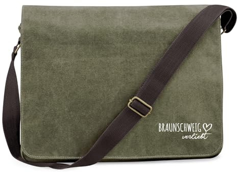 Huuraa Schultertasche Braunschweig verliebt Geschenk 14 Liter Military Green Canvas Braunschweig Mitbringsel