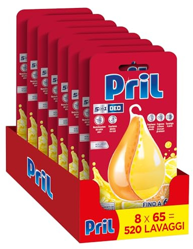 Pril 5in1 Deo Pearl profumatore per Lavastoviglie (8 confezioni da 65 lavaggi), Profumatore al Limone e Neutralizzatore di Odori, Profumatore per Lavastoviglie con Fragranza al Limone
