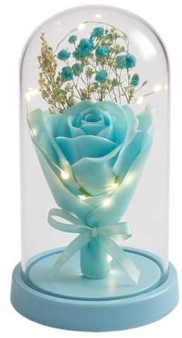 ENERGY GROUP ONLINE Flores artificiales en cúpula de cristal (rosa azul cielo)
