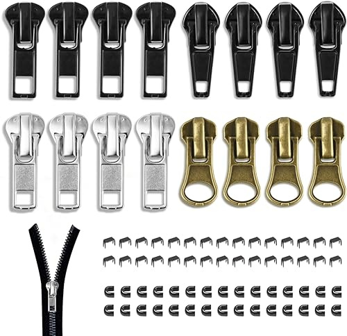JAXICREY Reißverschluss Reparatur Set, 76 Stück #5 Metall Reissverschluss Zipper Ersatz Reparatur Set Reparieren Abnehmbarer Universeller Reißverschluss Schieber Reparierer Zipper Repair Kit
