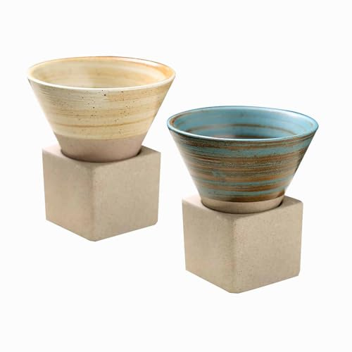 Lot de 2 Céramique Café en Forme d'Entonnoir, Tasse Céramique à Cône Vintage, Tasse à Café Japonaise Rétro, avec Base, pour Café, Milkshake, Divers Boissons Chaudes et Froides, Salon, Domicile, Bureau