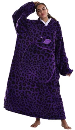 Yzehomijia Coperta portatile con cappuccio, per donne e adulti, coperta con maniche, morbida e calda da indossare come regalo per fidanzata, mamma o mamma koala (Purple Leopard Print)
