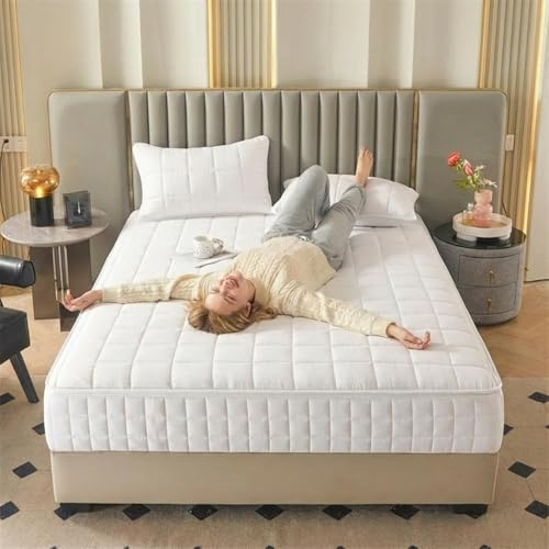 Fodera Materasso con Cerniera Integrale, Coprimaterasso Matrimoniale Singolo Trapuntato, Sacco Proteggi Materasso Imbottito Totale con Zip Robusta, Personalizzabile(Bianco,160x200x20cm)