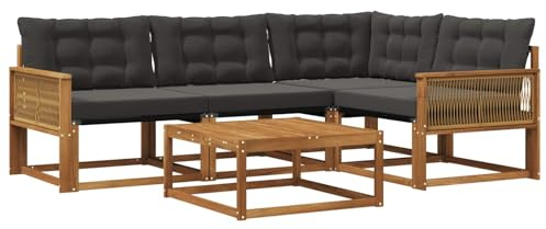vidaXL Outdoor-Sofagarnitur mit Kissen 5 pcs Natürlich und Schwarz, Moderne Garten-Sofa-Garnitur, langlebige Möbel, schicker Akazienholz-Sitz, Bequeme Terrassen-Lounge