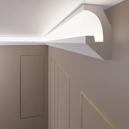 OL-59 2m LED Stuckleiste Lichtleiste aus XPS (100x58mm) Deckenleisten für Wohnzimmer, Küche, Flur, Badezimmer, Schneeweiß 1 Stück = 2 meter