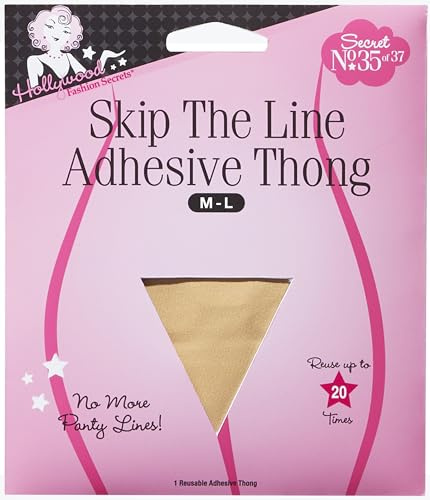 Hollywood Fashion Secrets Skip the Line Adhesive Thong, M/L, Seamless Reusable Coverage with No Panty Lines Beige