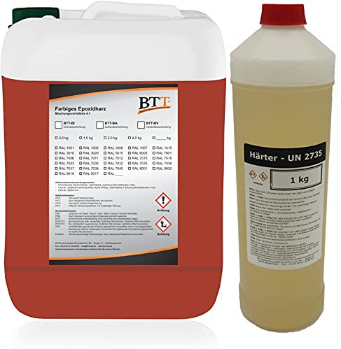 BTT-BA Epoxidharz Bodenbeschichtung RAL 3016 für 5m² Außen Fliesenlack Betonfarbe Estrichfarbe Balkonfarbe Betonplattenfarbe Terrassenfarbe Gehwegfarbe Gießharz Epoxy