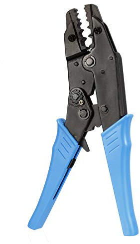 sourcing map Pince à Sertir à Cliquet Appuyez Sur Outil Sertissage Cosses à Sertir Awg Extrémité Fermée Bleu pour 1.72mm 2.6mm 5.4mm 6.5mm 8.1mm Bnc