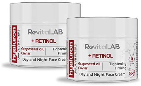 RevitaLAB Hyaluron Anti-Aging Tages- und Nachtcreme mit Retinol, Kaviar und roten Trauben, für Alter zwischen 50 und 65, 50 ml (Multipack)