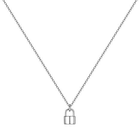 MONOZO Lock Necklace for Women, 14K Gold Filled Padlock Lock Pendant Chain Necklace Girls Dainty Layered Lock and Key Choker Necklace Jewelry for Men