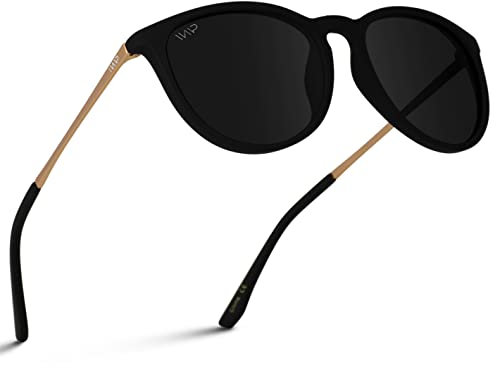 WearMe Pro Runde Damen-Sonnenbrille mit polarisiertem UV-Schutz, trendiger Retro-Designer-Stil, Goldener Rahmen/schwarze Gläser, Einheitsgröße
