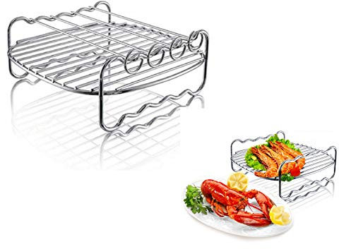Griglia per friggitrice ad aria, multiuso, a doppio strato, con spiedini, resistente al calore, lavabile in lavastoviglie, supporto in metallo per friggitrice ad aria XL per Philips Airfryer φ17,8 cm