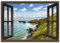 ARTLAND Wanddeko Leinwand Bilder Wandbild 100x70 cm Querformat Fensterblick Landschaft Strand Meer Küste Natur Felsen U1TW