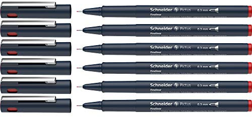 Schneider Pictus Fineliner (Strichstärke 0,3 mm, dokumentenechte Pigmentliner, metallgefasste Spitze, Gehäuse aus 85% recyceltem Kunststoff) 6er Pack, rot