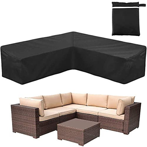Corner Sofa Cover COOSOO Outdoor Garden Furniture Cover Waterproof Durable 210D Oxford V/L Shaped Sectional Couch Rattan Corner Sofa Table Chair Protection Cover with Storage Bag (V Shape:300cm/118in)