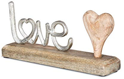 levandeo Schriftzug Love L40cm Metall Silber Mango Holz Deko Aufsteller Tischdeko Wohndekoration Herz Liebe Geschenk