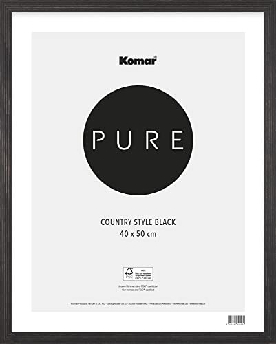 Komar Bilderrahmen Holz Country Style Black 40 x 50 cm - mit hochtransparentem bruchsicherem Kunststoff/Acrylglas - schwarz - Fotorahmen, Wandrahmen - BI-4050-CS-B