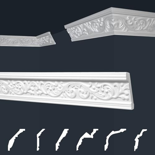Marbet Deckenleisten weiß Sparpaket aus Styropor EPS - Stuckleisten gemustert, im traditionellen Design - (2 Meter B-18) Stuck Winkelleisten Wandleisten