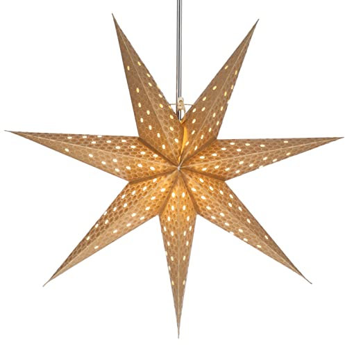 GURU SHOP Faltbarer Advents Leucht Papierstern, Weihnachtsstern 60 cm - Lunara Gold, Papiersterne 60 cm