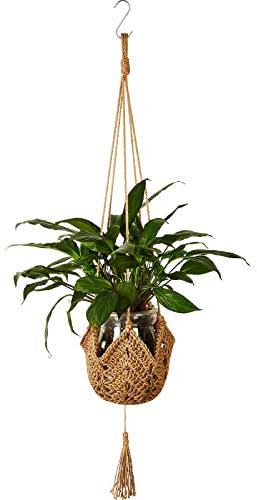 Shappy 1 Pack Jute Crochet Long Plant Hanger for 3 Inch to 12 Inch Pots, Macrame Plant Holder Rope with S Shaped Hooks for Halloween Home Decor (Brown)