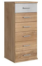 möbelando Kommode Click aus Spanplatte in Plankeneiche-Nachbildung mit 6 Schubladen. Abmessungen (B/H/T) 46x106x40 cm