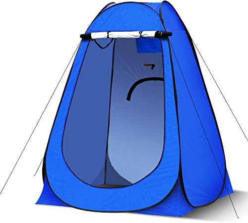 LEMROE Tente de douche ou à langer pop-up avec bonne ventilation et espace - Pour l’extérieur, camping, pique-nique, pêche, plage, toilettes, pour se changer, se protéger du soleil - Bleu, 150 cm