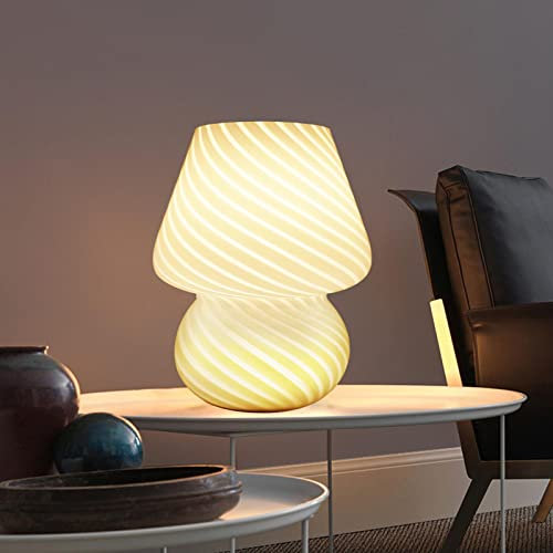 MLOQI Pilz Tischlampe für Wohnzimmer LED Tischleuchte Nachttischlampe Schlafzimmer Lichter Glas Nachttile mit einer 3 Farb Glühbirne, Nachtlicht, Geschenke für Freunde Mini Pilz Lampe (Weiß)
