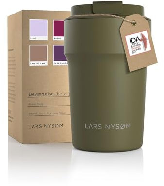 LARS NYSØM Thermo Kaffeebecher to go 380ml | Travel Mug 0,38 Liter mit Isolierung | Auslaufsicherer Edelstahl Thermobecher für Kaffee und Tee unterwegs | Teebecher (Olive Green, 380ml)