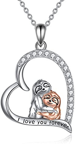 YFN Faultier Geschenke für Frauen Mädchen Sterling Silber Faultier Tier Herz Anhänger Halskette Schmuck