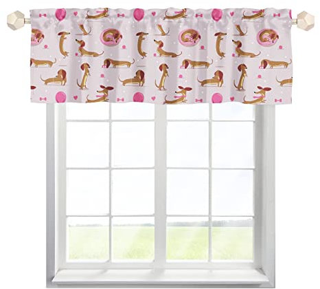 One Lover Dackel Hund Scheibengardine Bistrogardine mit Stangendurchzug Kurzstores Gardinen Landhausstil Küche Gardinen für Wohnzimmer Schlafzimmer Kinderzimmer Multicolor 137x45cm,1 Stück