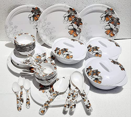 Melamine Dinner Set White Black & Multi Color Floral printed 41 Pcs