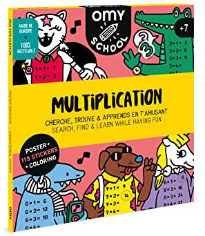 Omy Schulzeit-Lernaktivitätsposter und Aufkleber, Multiplikation, Suchen und Finden mit einer Malaktivität, inklusive 115 Aufkleber