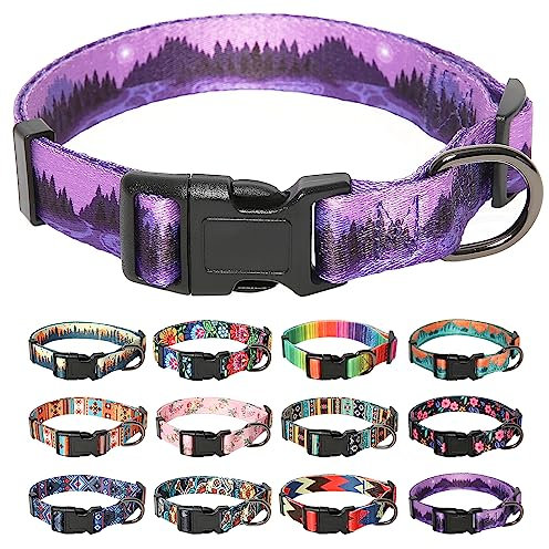 HEELE Hundehalsband, Hunde Halsband für Welpen Kleine Mittlere Große Hunde, Gemustertes Hundehalsbänder Verstellbares, Komfort, Robustem HundeHalsband, Lila, M
