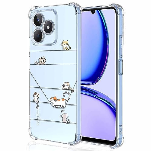 XINYEXIN Funda para Realme C53 / Realme C51 Flores Floral Patrón Slim Antigolpes Transparente Carcasa Suave TPU Bumper Clear Case - Kitten