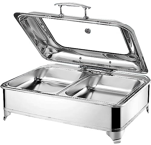 Chafing Dish Elektrisch, 9L Edelstahl Speisewärmer Buffetwärmer (GN1/2) | Elektrisch Warmhaltebehälter Essen mit Sichtbarem Glasdeckel für Party Küchen Hotel, Einstellbare Temperatur (0-85℃)