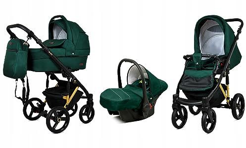 BabyLux® Bambimo Kinderwagen Set 3 in 1 - UZO - incl. Babywanne, Buggy Sportsitz, Auto-Babyschale - Autositz - Kinderwagenset - Kombikinderwagen mit Wickeltasche, Regenschutz usw.