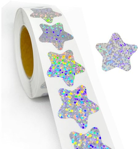500 Stück Silber Stern aufkleber, Glitzer Sticker Rolle 2.5cm Stern Aufkleber Belohnungsaufkleber Zum Basteln FüR Klassenzimmer Lehrer ZubehöR (Silber Stern)