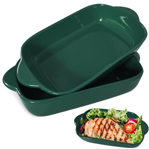 2 pezzi Casseruola in ceramica, 23 x 13 cm, Casseruola rettangolare piccola con manico, Per lasagne, tiramisù e sformati (Verde)