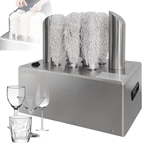 Commercial Electric Wine Glass Polisher Winery Wine Glass Polishing Machine with 8 Polishing Cloth and Hot Air Drying System, Glassware Polishing Machine for bars and cafes 8-Brush
