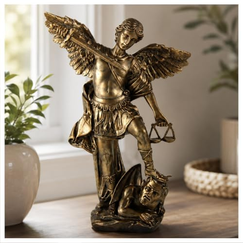 DurableDelights St. Michael der Erzengel Statue - Großer religiöser Beschützer Heiliger Erzengel Michael besiegt den bösen Satan, geeignet für christlich-katholische Dekoration, 29,5 cm, PH15849