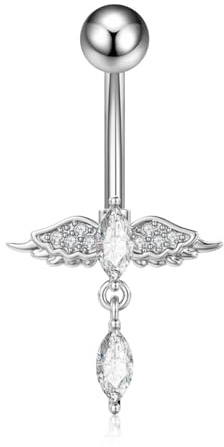 JEDTAKCT Hängendes Bauchnabelpiercing Für Frauen – Personalisiertes Flügelform-Set Mit Zirkon-Piercing, Nabel-Nagel-Körperpiercing, Sexy Accessoires, Y2K-Körperschmuck, Weiß, Wie Abgebildet