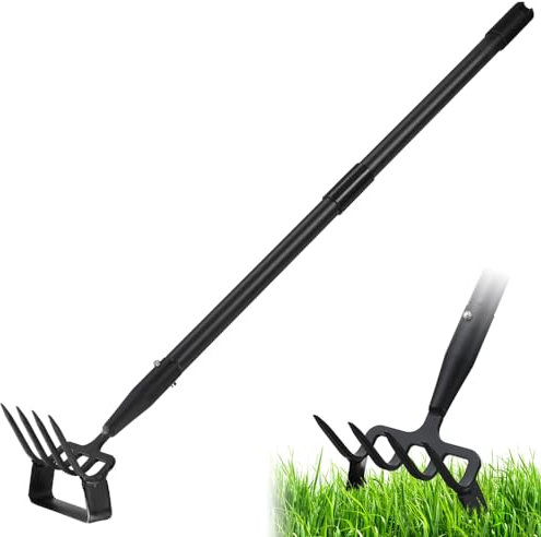 Upgraded Hula Hoe and Garden Hoe, Stirrup Hoe with Adjustable Handle for Weeding Digger loosening Soil Metal Garden Cultivator Hula Hoe with Rake Tiller Cultivator (30-62 Inch)
