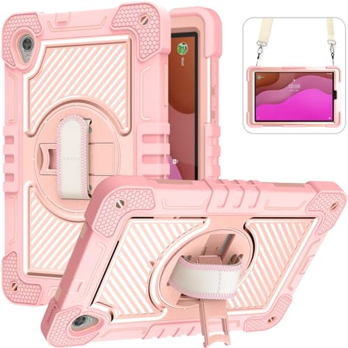 YOUULAR Custodia per tablet Lenovo Tab M10 HD Gen 2/Lenovo Tab M10 HD (2a generazione) TB-X306X 10.1, custodia antiurto con supporto girevole a 360° e cinturino da polso, tracolla oro rosa