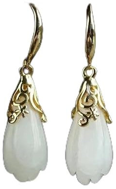 Ohrringe im chinesischen Stil, weiße Jade-Magnolien-Ohrringe, Edelstein, Zirkon, natürliches Damen-Chalcedon-Amulett, 925er Silber (Farbe: 2)